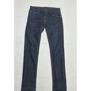 DSTLD Mens 32 X 34 Slim Fit Dark Wash Cotton Stretch Denim Indigo Gray Stitch